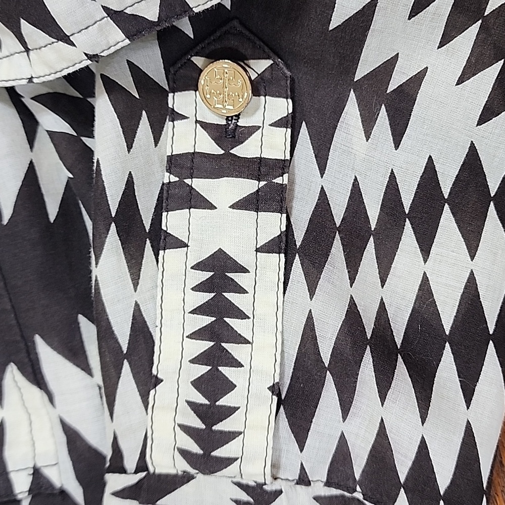 Tory Burch Cotton Button Southwestern Aztec Geometric Patterned Blouse Size 14 - Picture 9 of 10